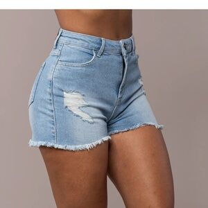 FITJEANS Ripped Shorts - Arctic Light Blue Size Small